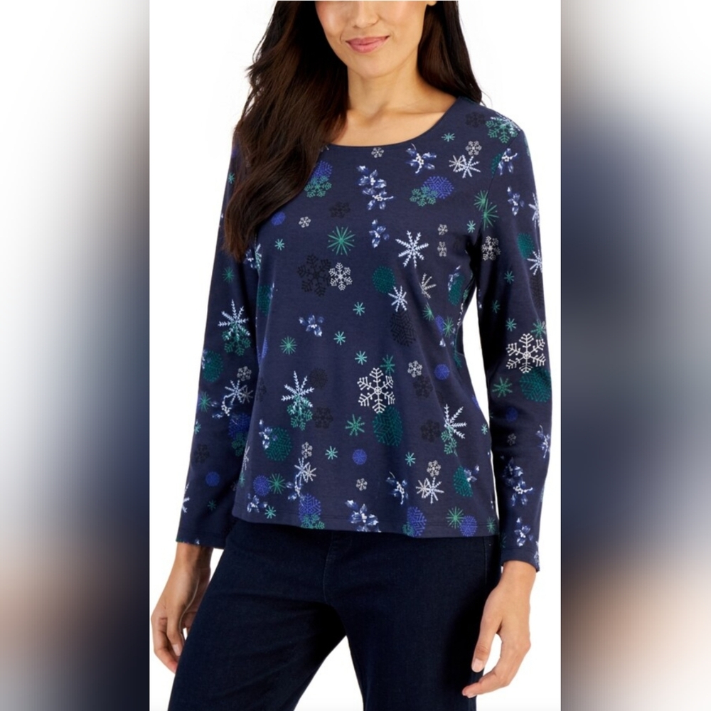 Karen Scott Snowflake long sleeve S NWT